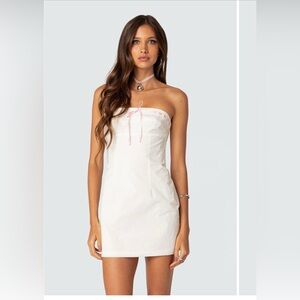 Edikted Poplin White Strapless Dress